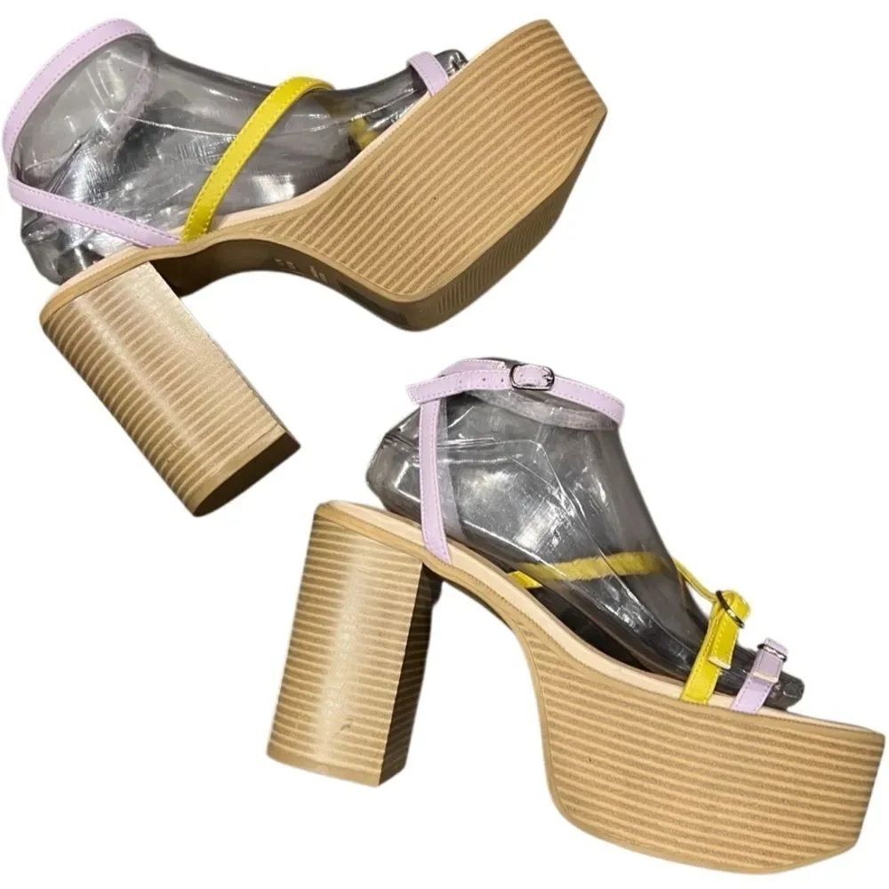 Urban Outfitters Eliza Strappy Platform Block Heel Sandals Size 8